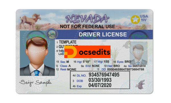 Enhance your design development projects with authenticity using the Nevada Driver License PSD Template from DocsEdits. This customizable, PSD file is designed to look 100% realistic and is very high-quality. This Nevada driver license template is perfect for graphic designers, photographers, or anyone looking to add an editable driver's license to their creative projects. Blend of authenticity and creativity in your projects.