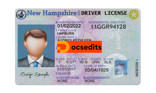 "New Hampshire Driver License PSD Template